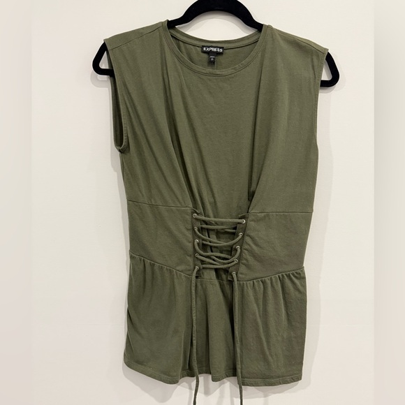 Express Tops - Express Olive Green Sleeveless Top with Lace-up Corset Babydoll, Woman’s small